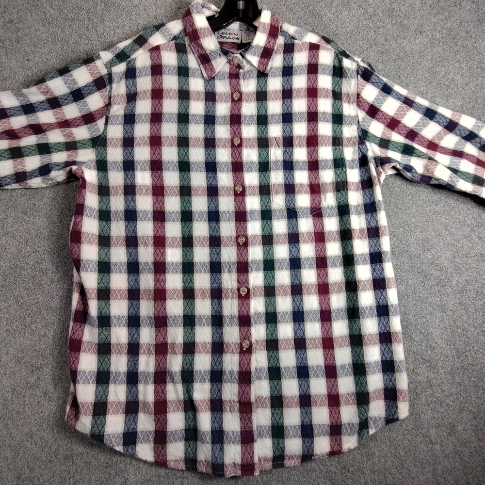 Lemon Grass Men's Button-Up Shirt XL Plaid Long Sleeve Cotton Blend Casual